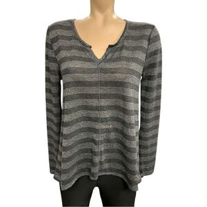 Bethany Mota Charcoal Striped Long Sleeve Top Size L